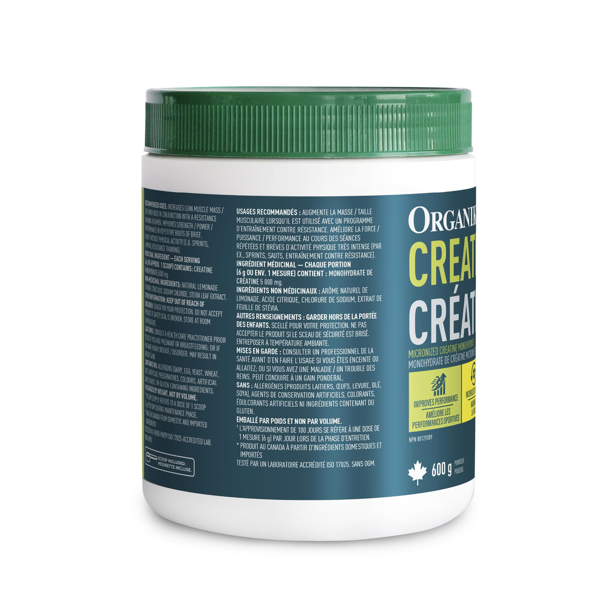 Organika Canadian-Made Creatine Powder- Lemonade- Pure Micronized Creatine Monohydrate - Helps Build Lean Muscle, Increase Strength, and Improved Recovery and Performance for Men and Women - 600g ๐ All In One Marketplace Canada