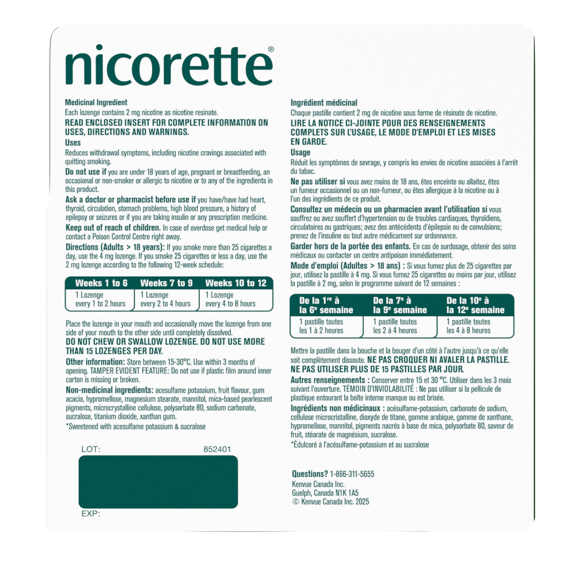 Nicorette 2mg Nicotine Lozenges Fruit, Quit Smoking Aid, 160 Count π All In One Marketplace Canada