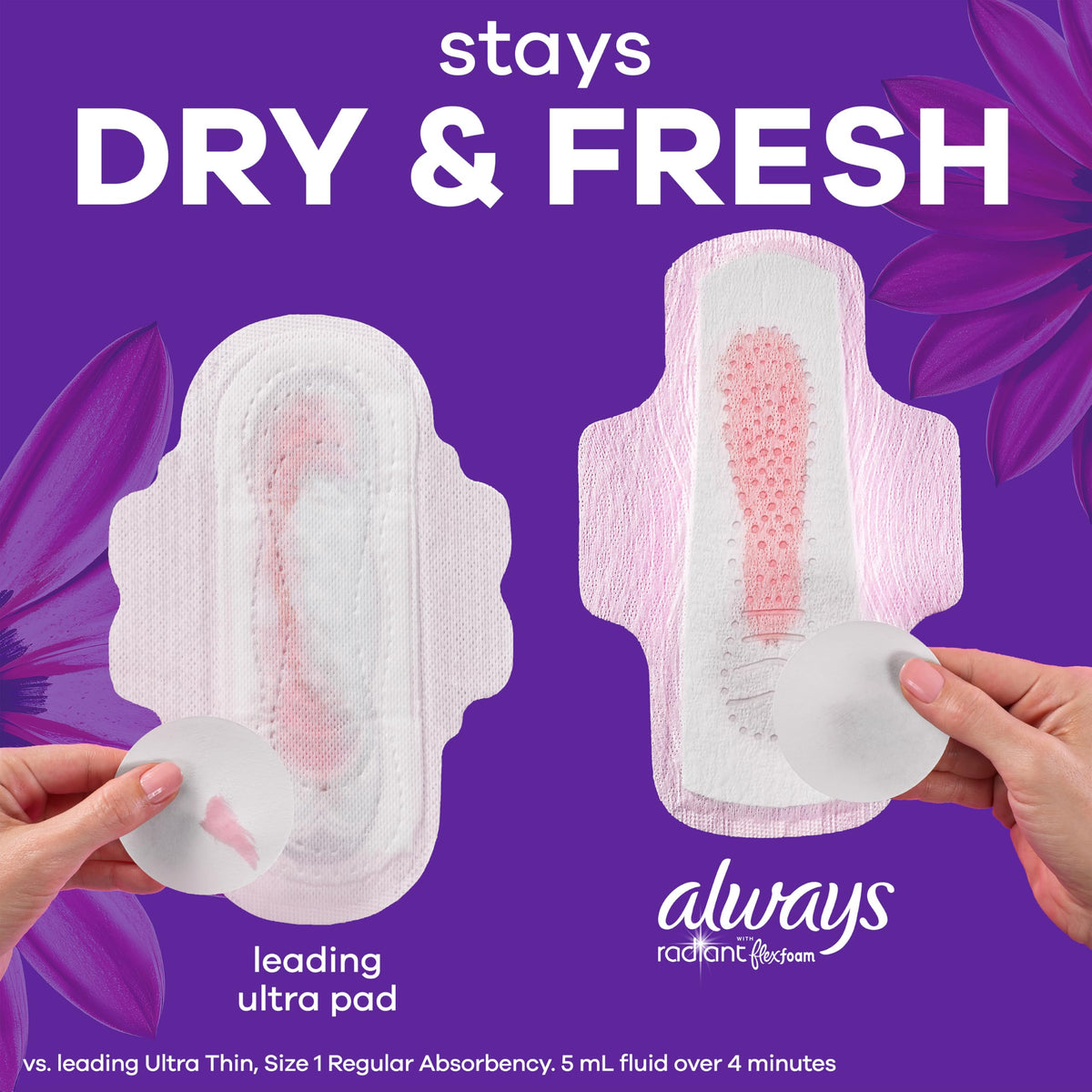 Always Radiant with FlexFoam Pads, Size 5, Extra Heavy Overnight Absorbency, with Wings, Lightly Scented, Up to ZERO leaks, ZERO feel, ZERO odor, 54 Count ๐ All In One Marketplace Canada