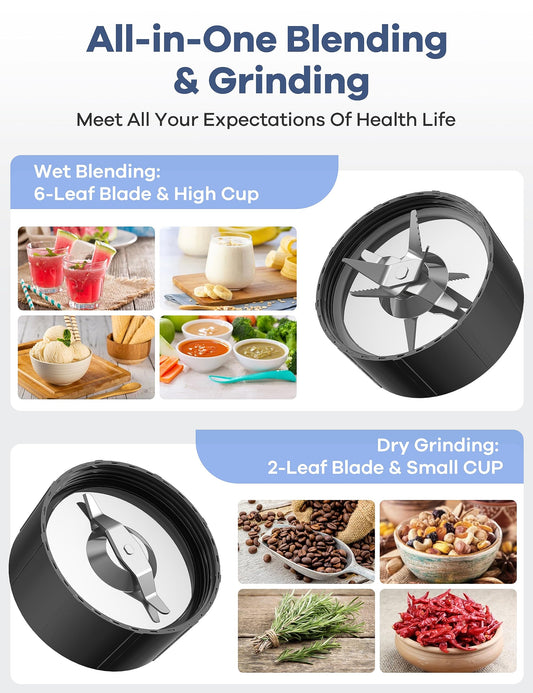 Smoothie Blender, Ganiza Blenders for Smoothies with 15-Piece Blender and Grinder Combo, 4 BPA-Free Personal Blender Cup, for Shakes, Protein Drinks, Fruit Vegetable Drink, Nuts, Spices, Coffee Beans 🍁 All In One Marketplace Canada