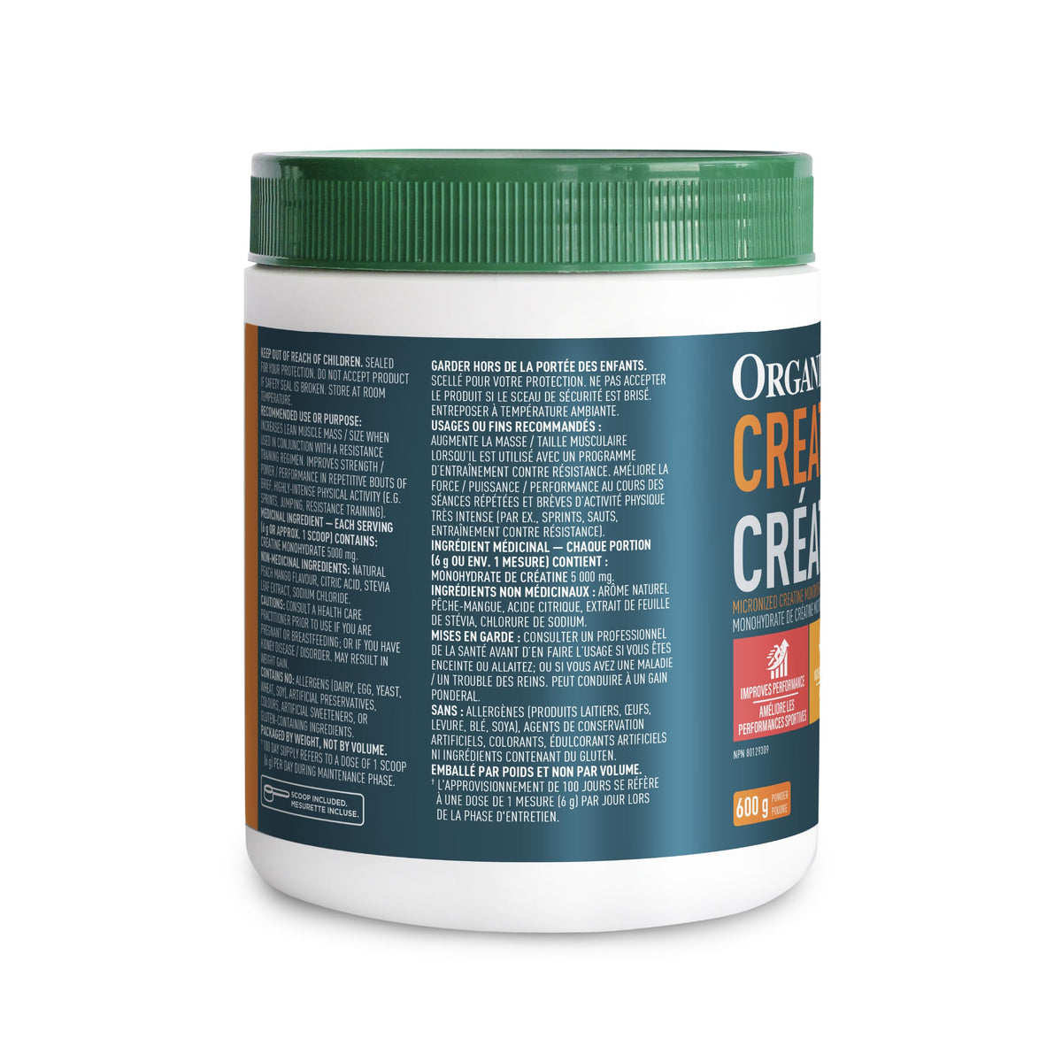Organika Canadian-Made Creatine Powder- Peach Mango- Pure Micronized Creatine Monohydrate - Helps Build Lean Muscle, Increase Strength, and Improved Recovery and Performance for Men and Women - 600g ๐ All In One Marketplace Canada