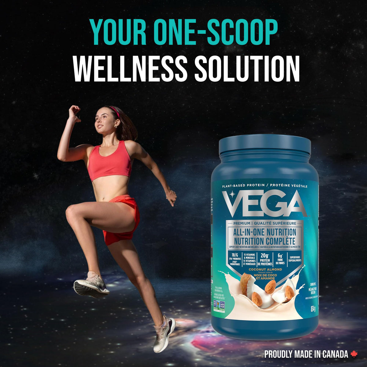 Vega Premium All-in-One Nutrition Protein Powder โ 20g Plant-Based Vegan Protein, Vitamins & Probiotics, Coconut Almond, 834g (20 Servings) ๐ All In One Marketplace Canada