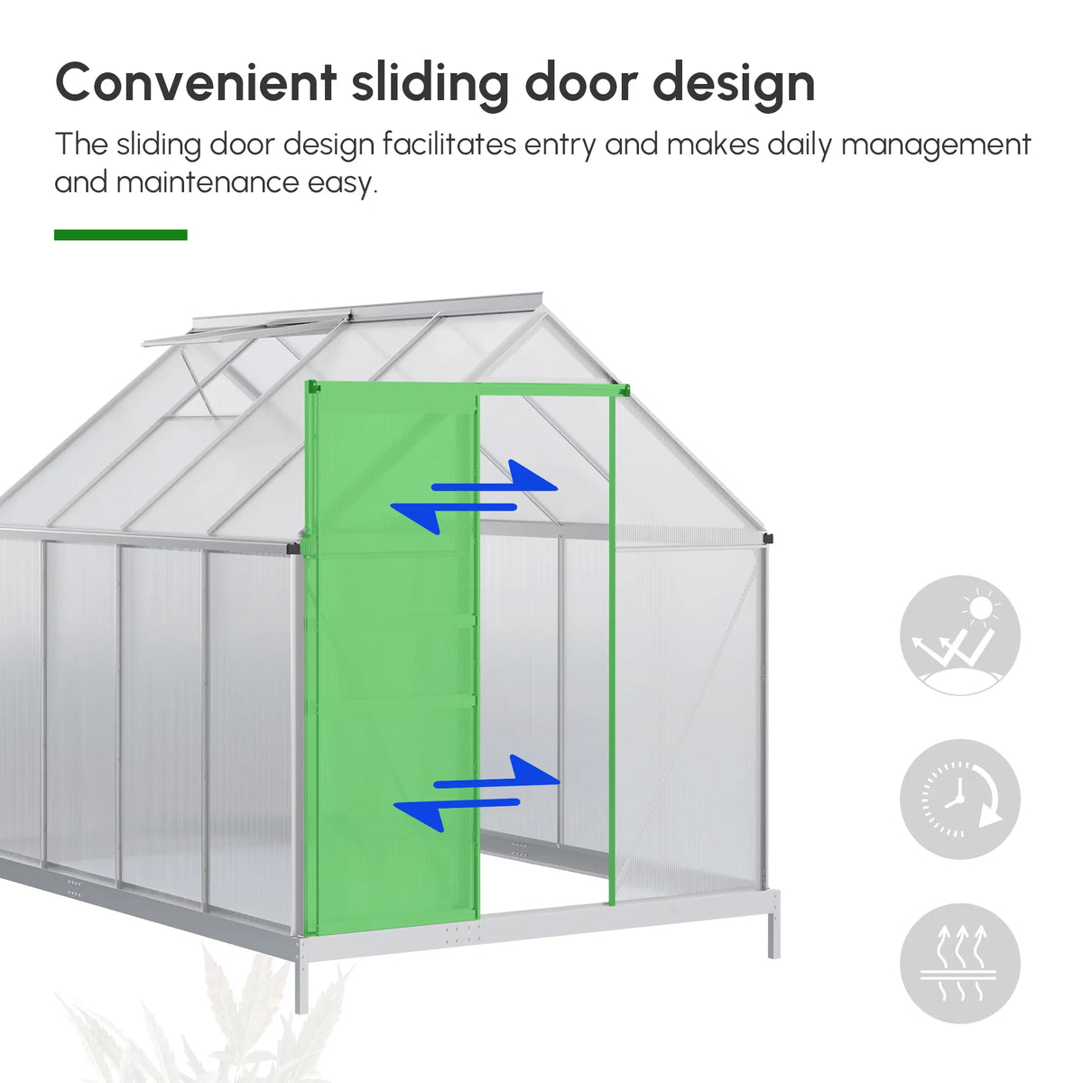 6' × 8' × 6.5' Walk-In Polycarbonate Greenhouse – Sliding Door, Base & Adjustable Roof Vent ( United States & Canada Delivery Only)