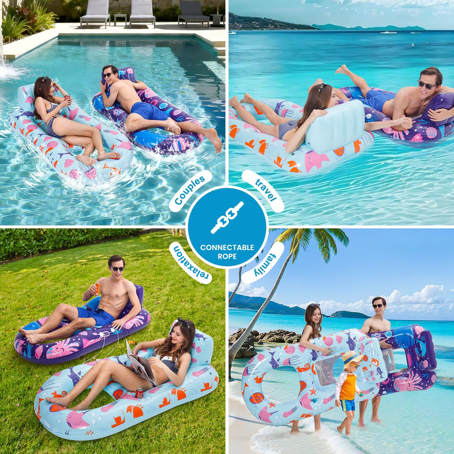 PuppyuWill 2 Pack Pool Floaties for Adults, Inflatable Pool Lounger Float Heavy Duty with Cup Holder, Backrest & Footrest Pool Lounge Float Extra Large Pool Rafts for Adults Beach Lake Party đ All In One Marketplace Canada