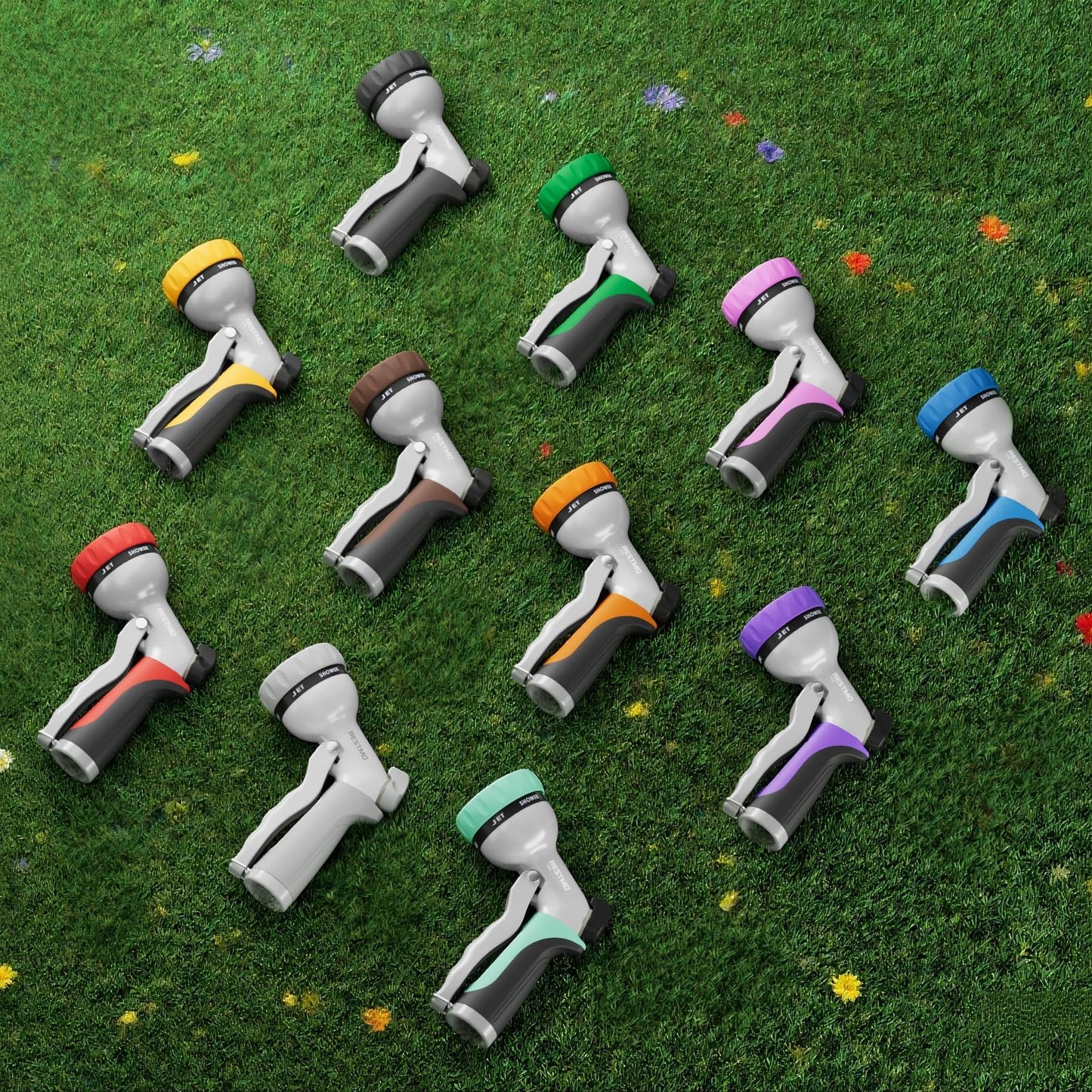 RESTMO Garden Hose Nozzle, Heavy Duty Metal Water Hose Nozzle with 7 Adjustable Spray Patterns, High Pressure Hand Sprayer with Flow Control, Best for Watering Plant & Lawn, Washing Car & Pet, Orange ๐ All In One Marketplace Canada