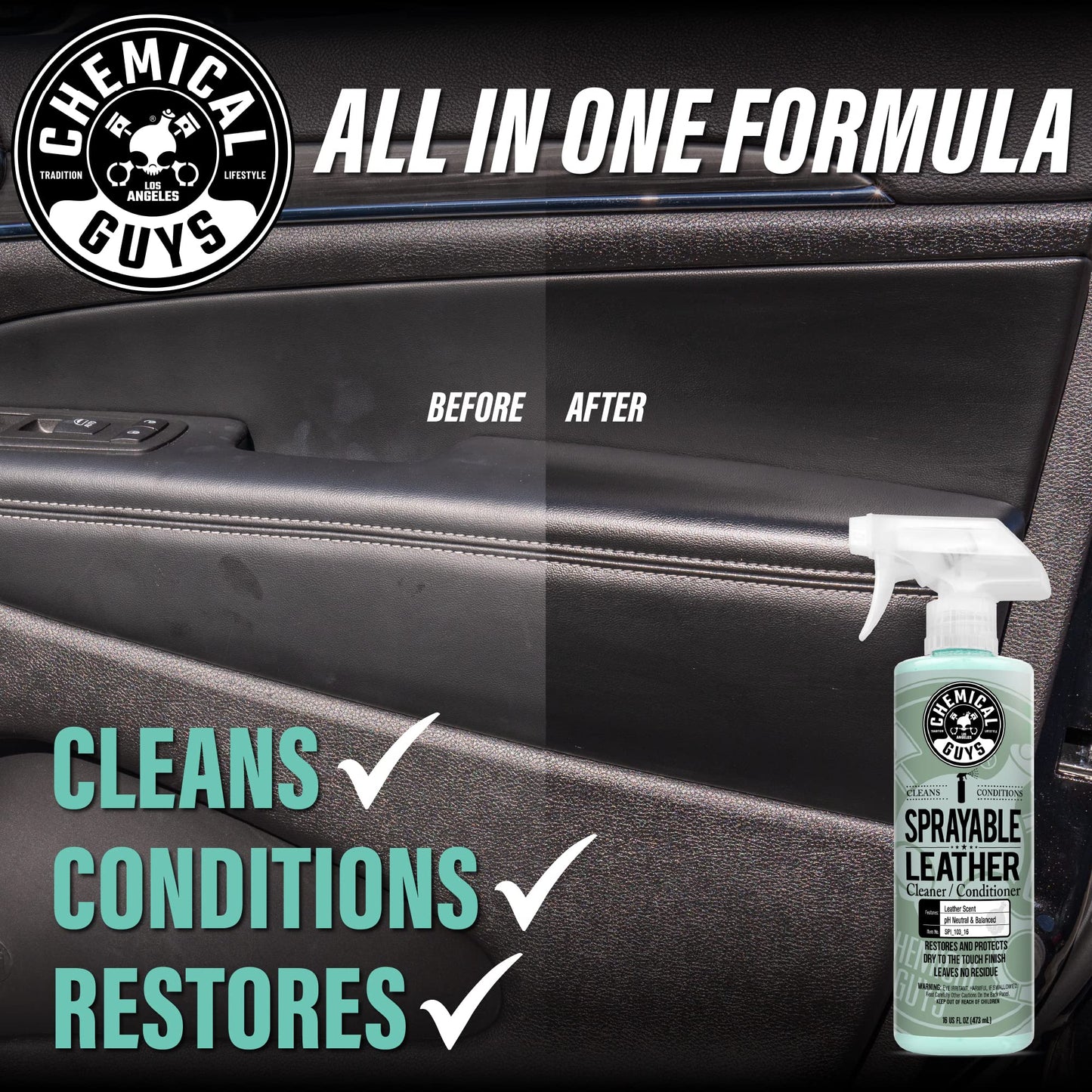 Chemical Guys Sprayable Leather Cleaner and Conditioner in One for Car Interiors, Apparel, and More (Works on Natural, Synthetic, Pleather, and More) Leather Scent, 473 ml ๐ All In One Marketplace Canada
