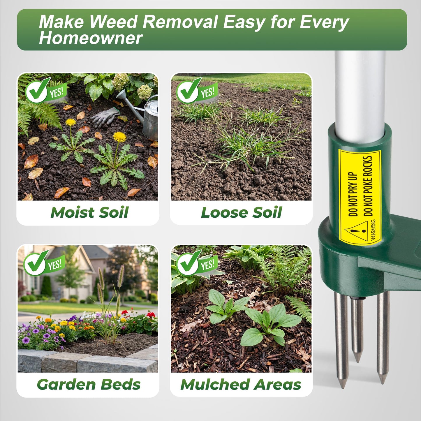 Walensee Weed Puller, Stand Up Weeder Hand Tool, Long Handle Garden Weeding Tool with 3 Claws, Hand Weed Hound Weed Puller for Dandelion, Standup Weed Root Pulling Tool and Picker, Grabber (1 Pack) π All In One Marketplace Canada