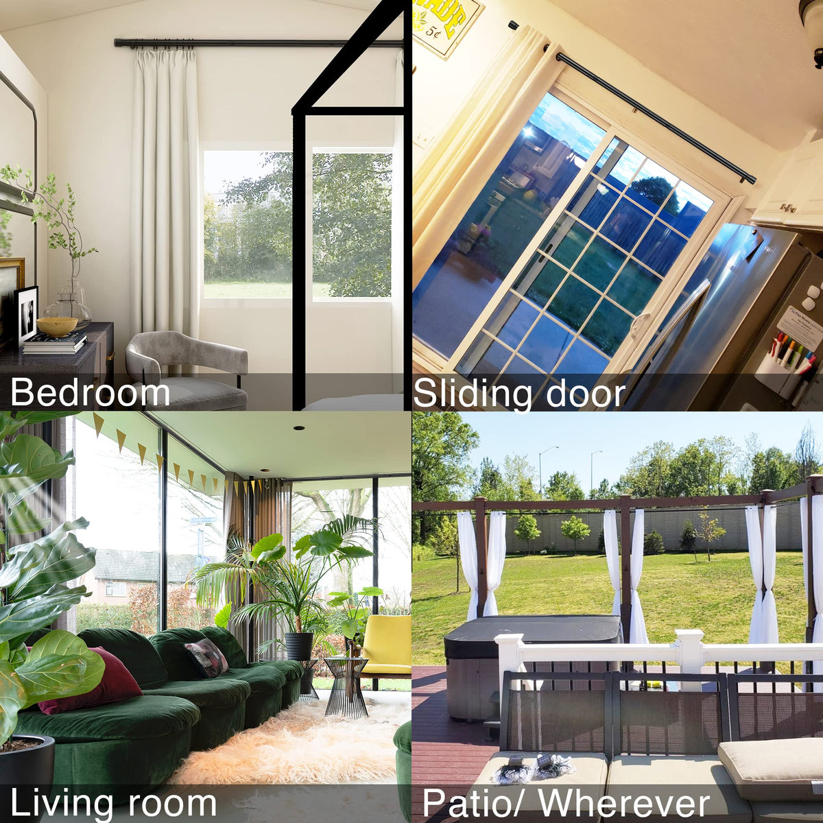 Extra Long Curtain Rods for Windows 28 to 144 inch, 1" Heavy Duty Drapery Rods with Adjustable Brackets, Bedroom Easy Instal Simple Blackout Outdoor Black Curtain Rods for Patio 🍁 All In One Marketplace Canada