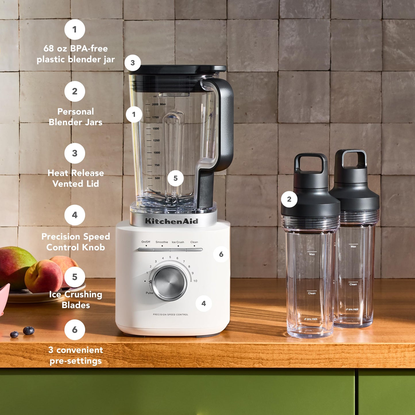 KitchenAid Pure Power Blender with 2 Personal Blending Jars, 1700 Watt Peak Power*, KSB2078PL, Porcelain White ๐ All In One Marketplace Canada