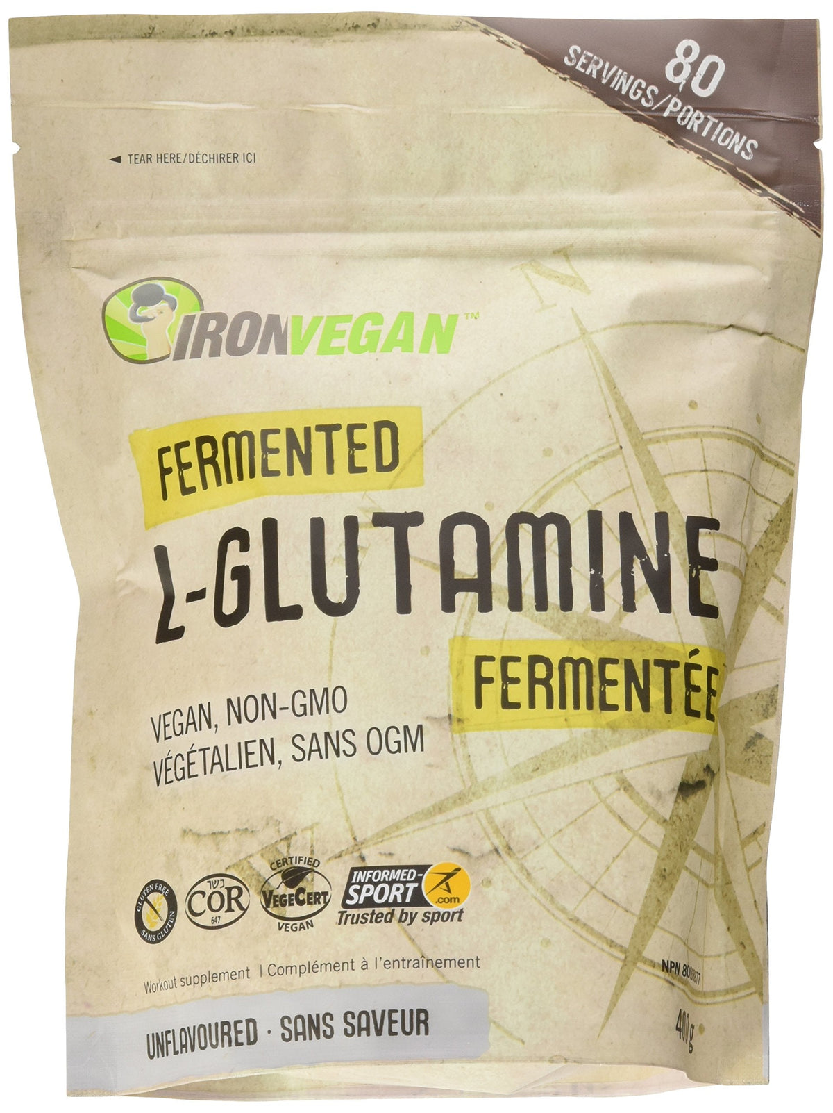 Iron Vegan Fermented L-glutamine Powder, Unflavoured, 400g | Vegan, plant-based, kosher, gluten-free ๐ All In One Marketplace Canada
