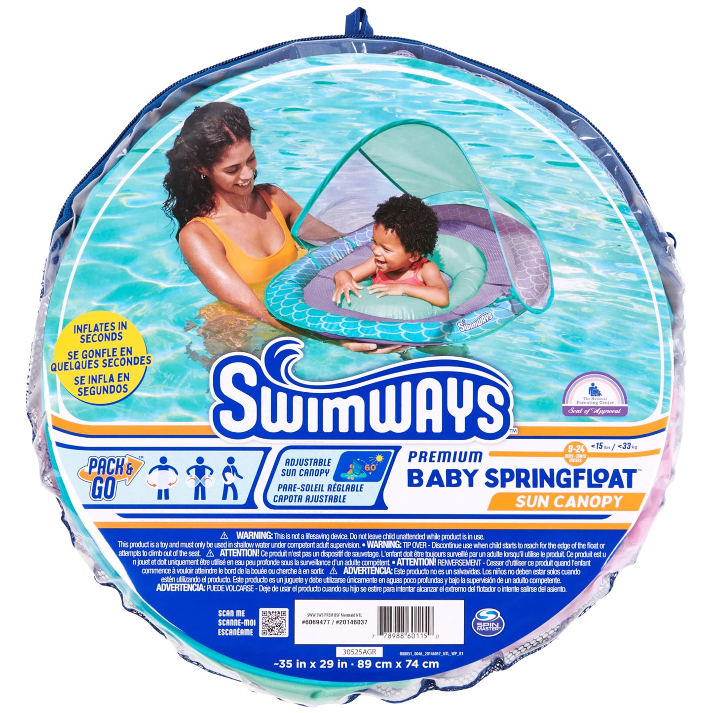 SwimWays Baby Spring Float, Baby Pool Float with Canopy, Swim Training PFD, Swimming Pool Accessories for Babies and Toddlers 9-24 Months, Mermaid ๐ All In One Marketplace Canada
