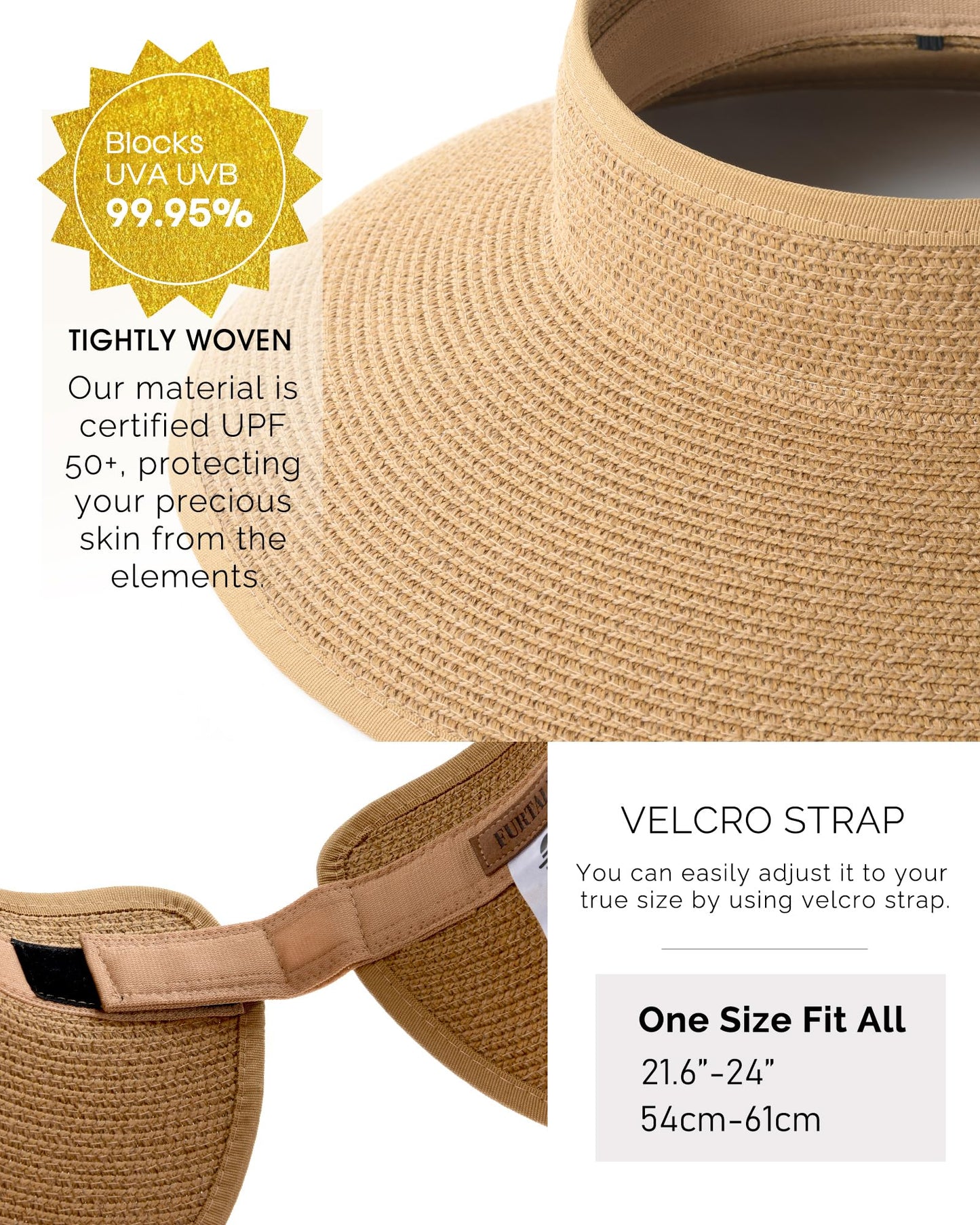FURTALK Sun Visor Hats for Women Wide Brim Straw Roll Up Ponytail Summer Beach Hat UV UPF 50 Packable Foldable Travel ๐ All In One Marketplace Canada