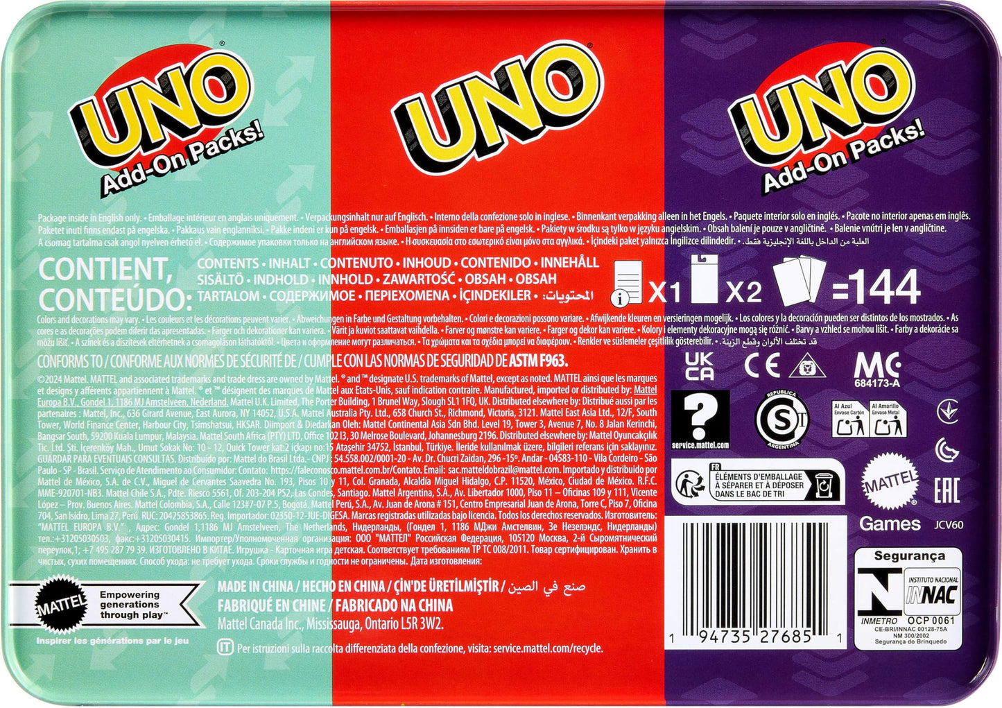 Mattel Games UNO Card Game with 2 Add On Packs with Storage Tin ๐ All In One Marketplace Canada
