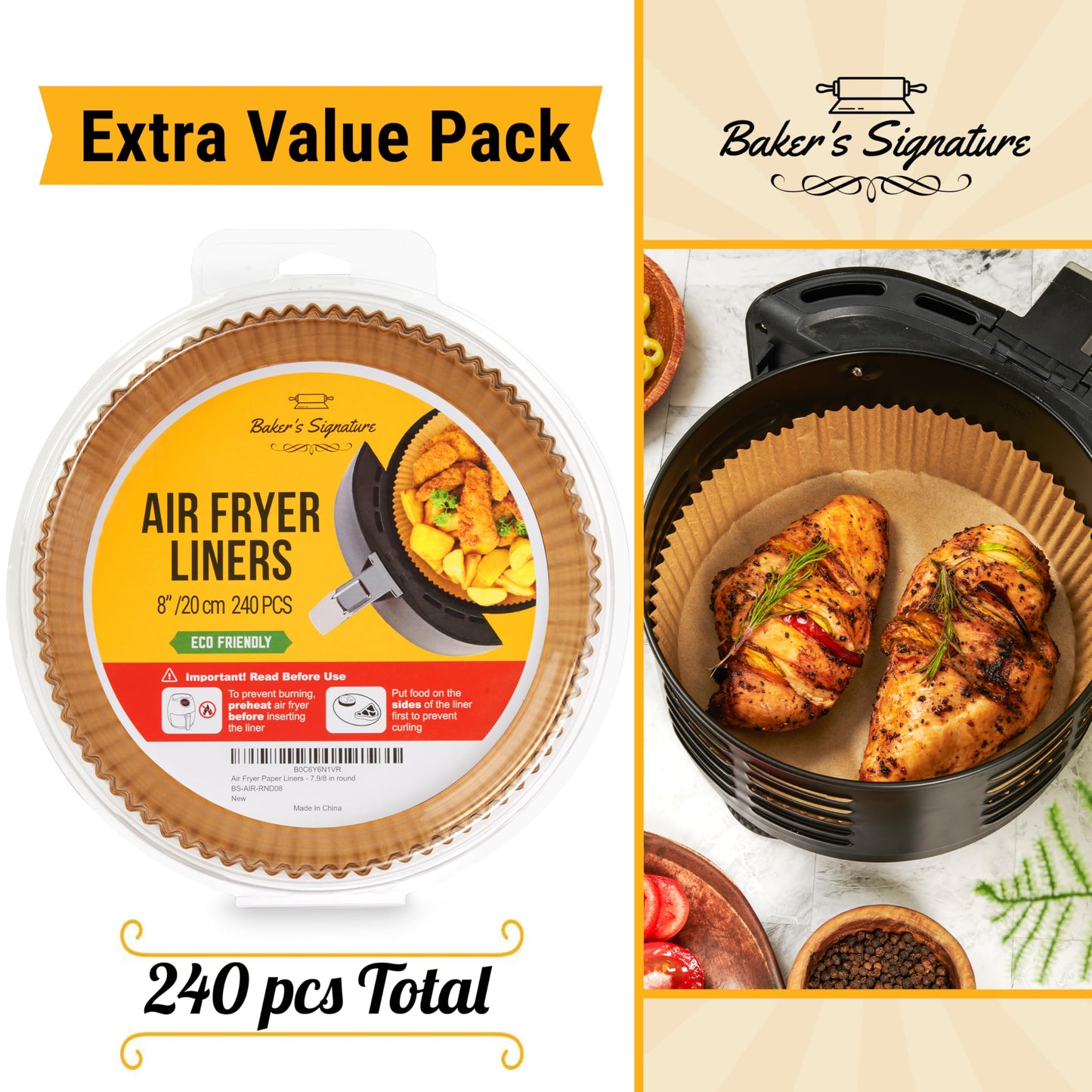 Baker's Signature Disposable 8" Round Air Fryer Parchment Paper Liner, 250 Pcs - Compatible with Up to 5.8 qt Baskets (Package May Vary) ๐ All In One Marketplace Canada