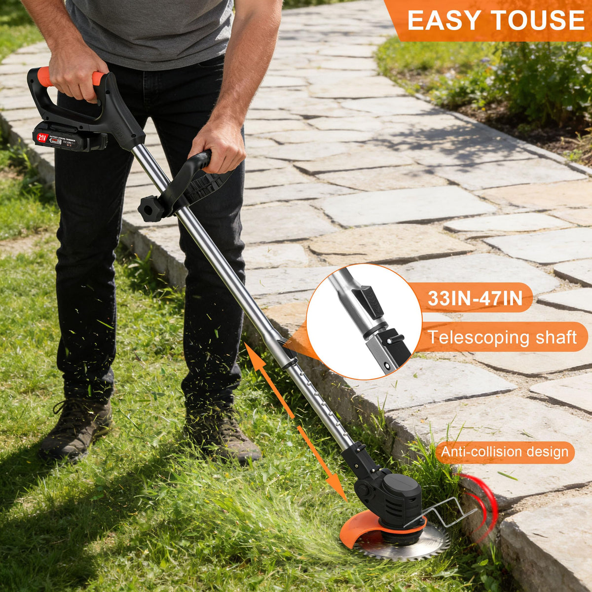 21V Cordless Weed Wacker for Thick Weeds, Lawn & Yard, 3-in-1 String Trimmer/Edger/Brush Cutter with 2 Batteries, 4 Blades & Wheels, 90° Pivot Head, Adjustable Height, Lightweight Easy for Homeowners 🍁 All In One Marketplace Canada