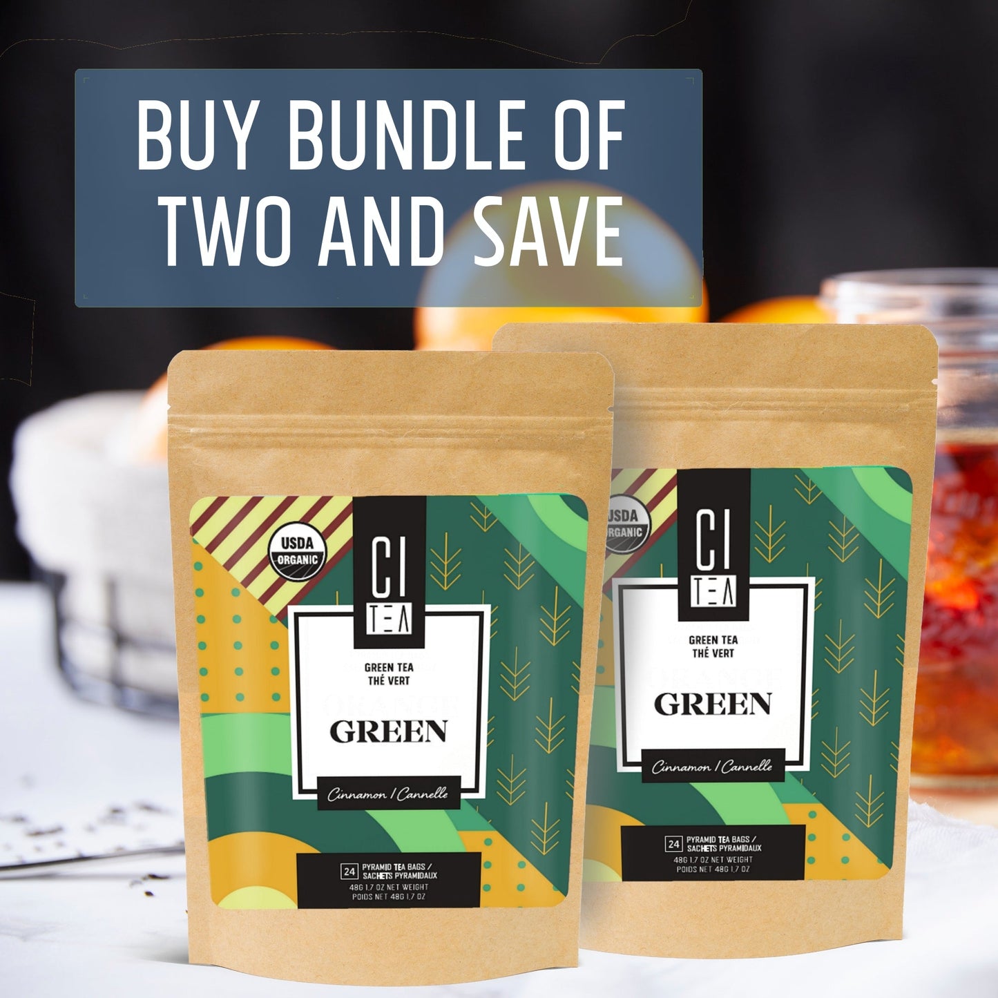 Organic Green tea with Cinnamon - 24 Pyramid Tea Bags