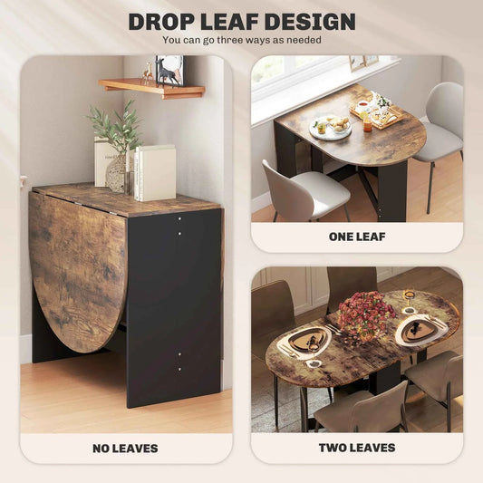 Rustic Brown Oval Folding Dining Table โ Space-Saving Drop-Leaf Kitchen Table (United States & Canada Delivery Only)