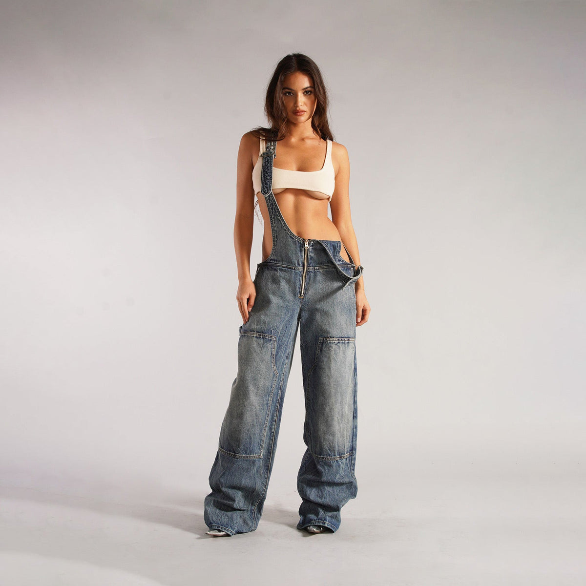 Women's Loose Fit Denim Jumpsuit – Y2K Wide Leg Suspender Overalls