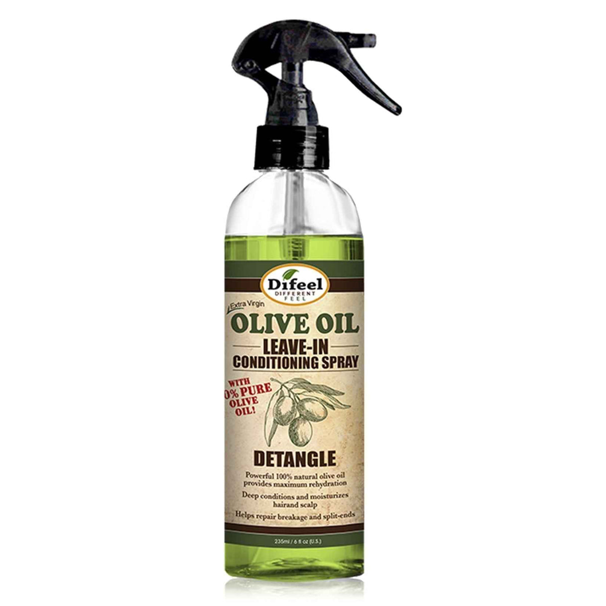 Difeel Detangle Leave in Conditioning Spray with 100% Pure Olive Oil 6 oz