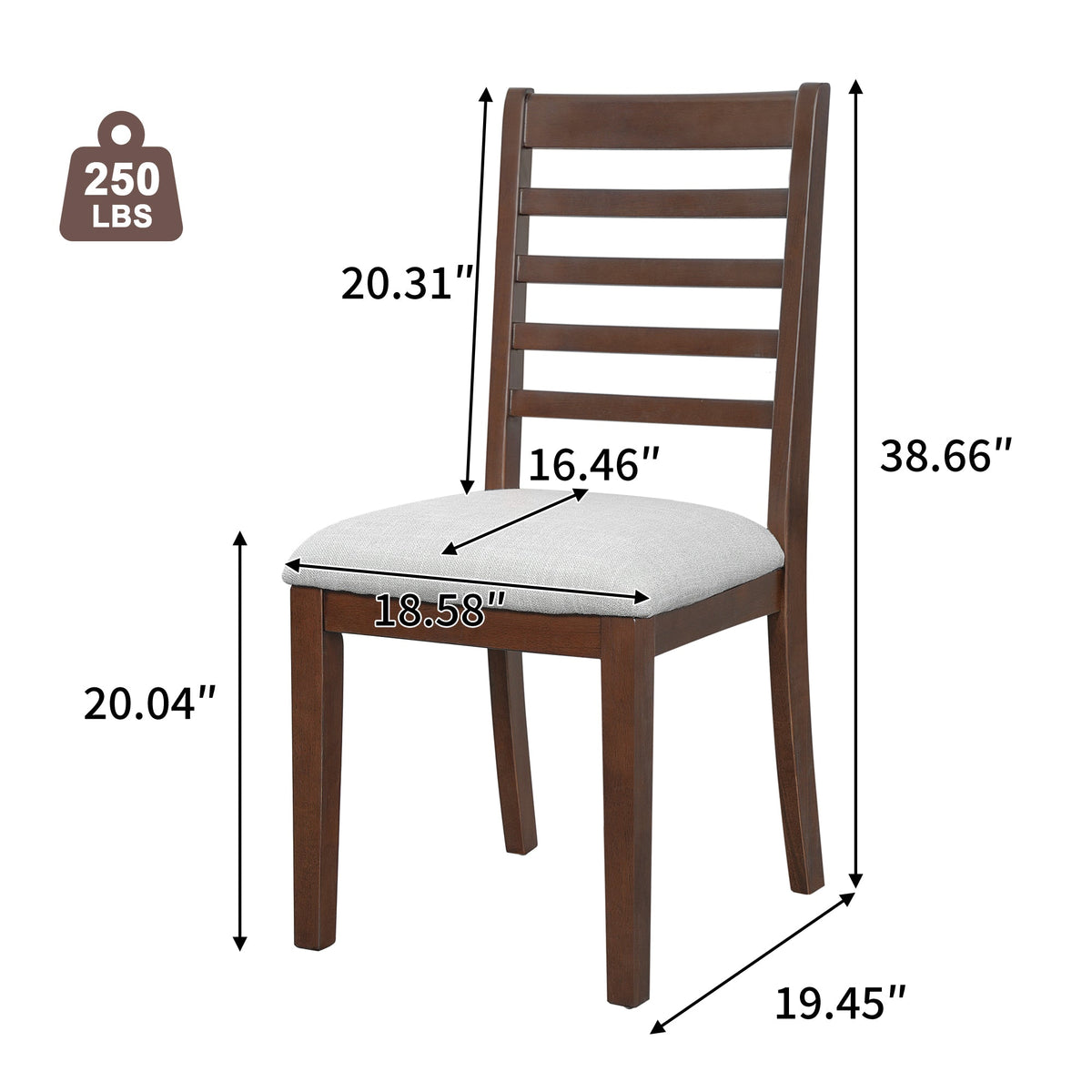 Farmhouse Ladder Back Dining Chairs Set of 2, Upholstered Rubber Wood, Beige and Walnut (United States Delivery Only)