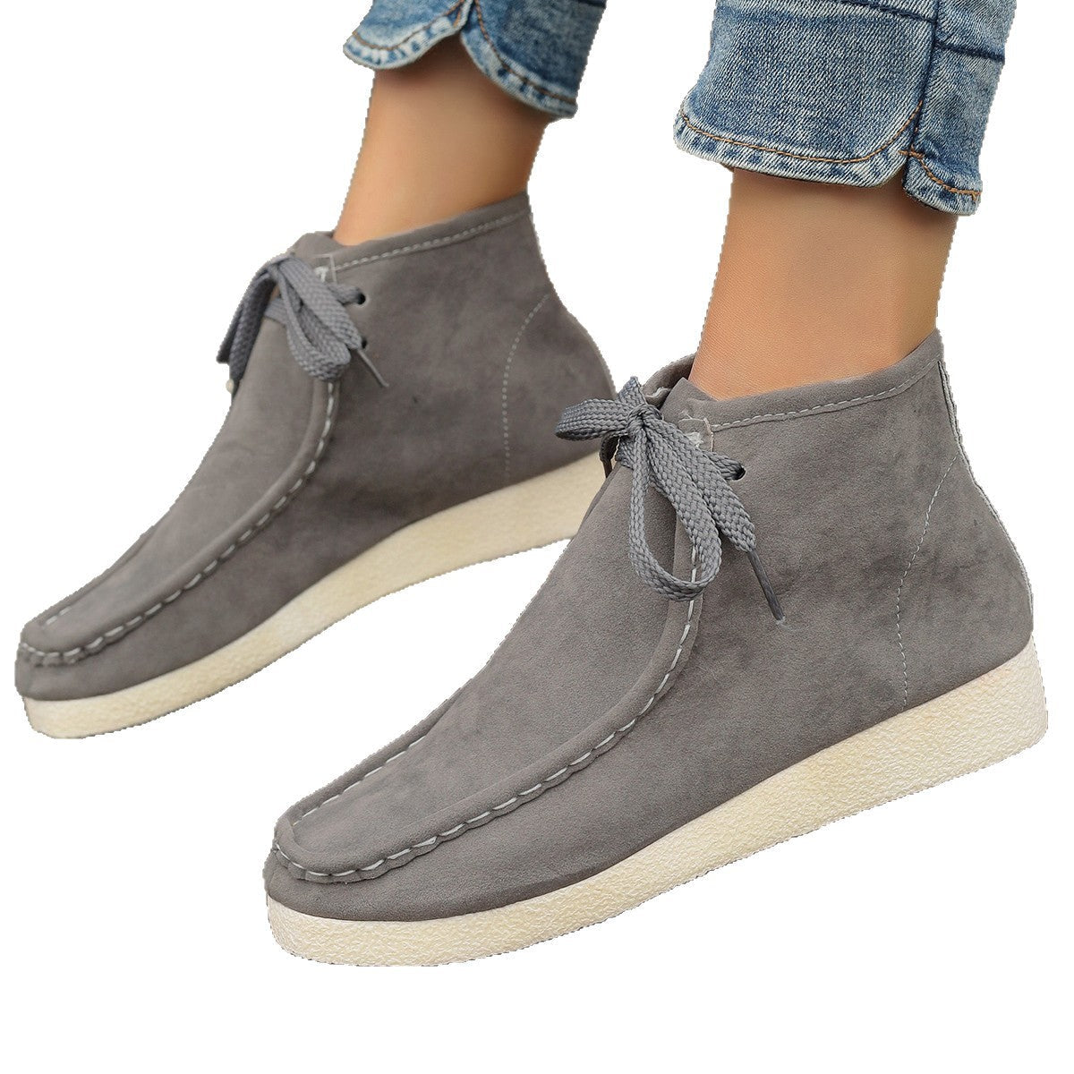 Women's Hidden Heel Ankle Boots – Stitched Detail Lace-Up Suede Fashion Shoes