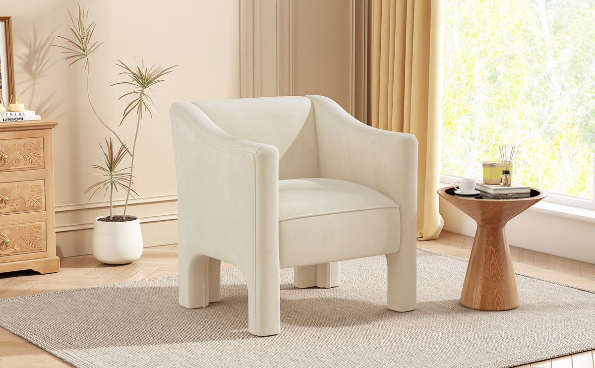 Beige Chenille Barrel Accent Chair with Wraparound Arms (United States Delivery Only)