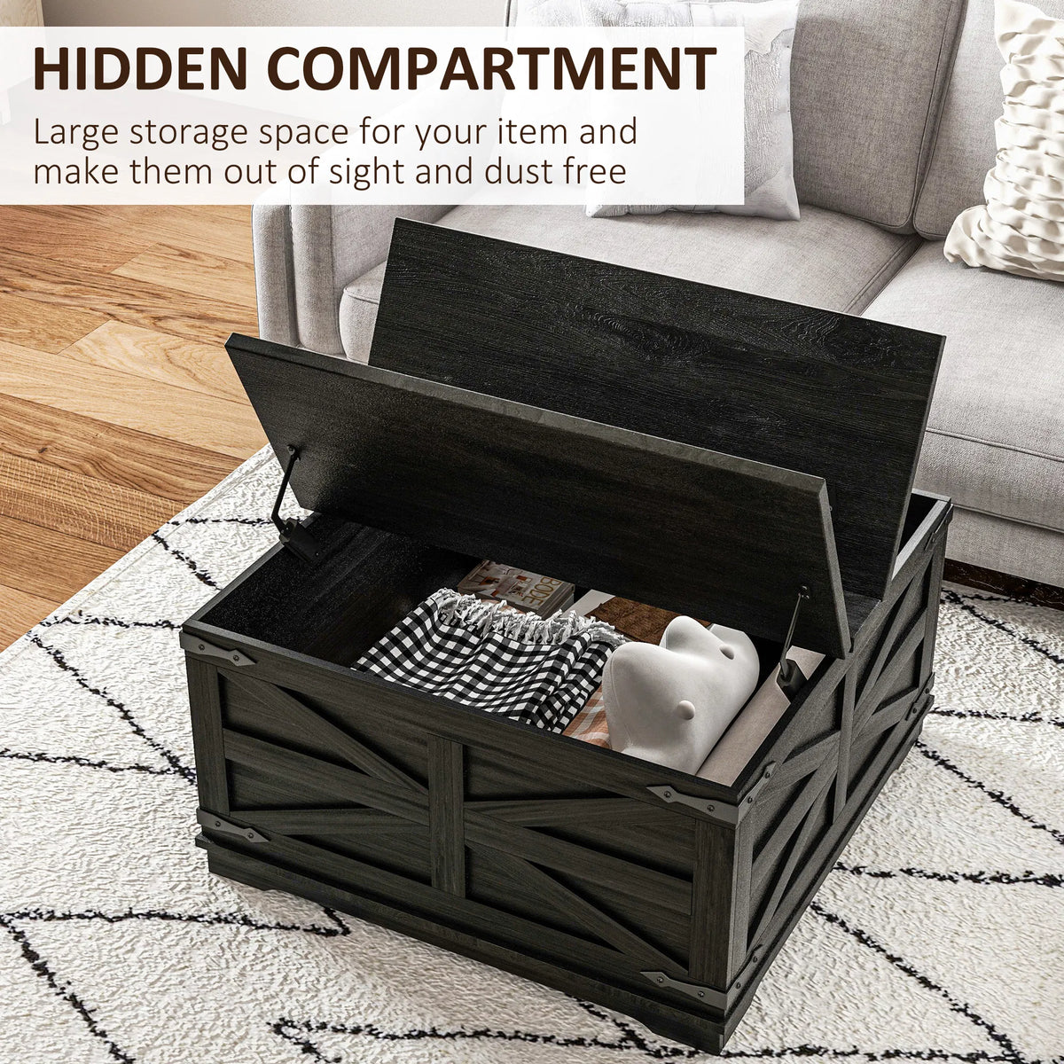 Black Farmhouse Square Coffee Table with Flip-Top Storage (United States Delivery Only)