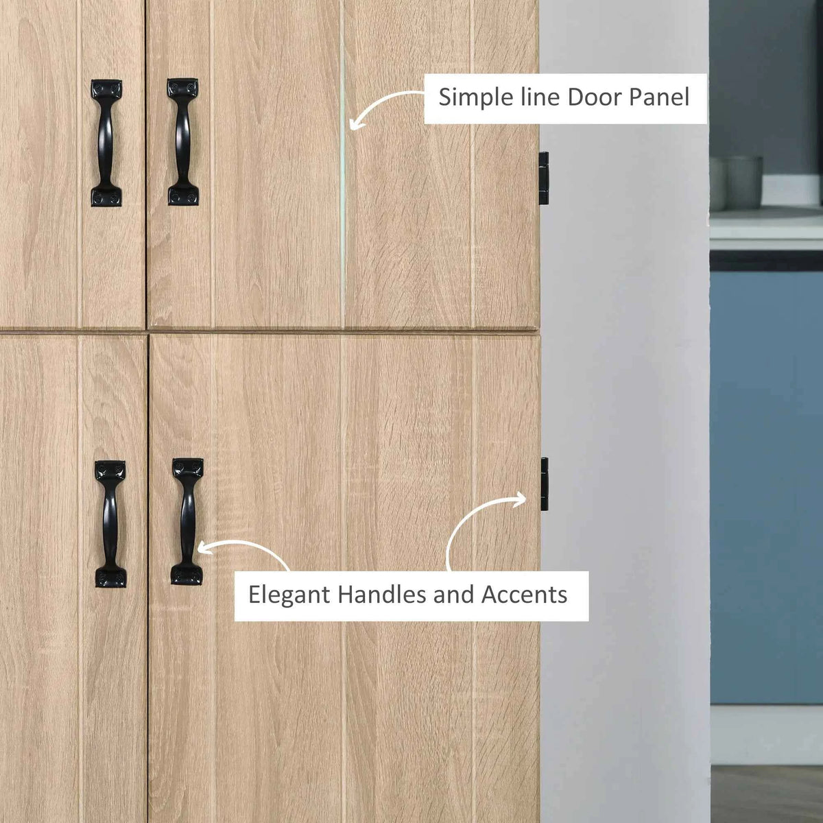 70-Inch Natural Storage Cabinet – 4-Door Freestanding Pantry with Adjustable Shelves (United States & Canada Delivery Only)