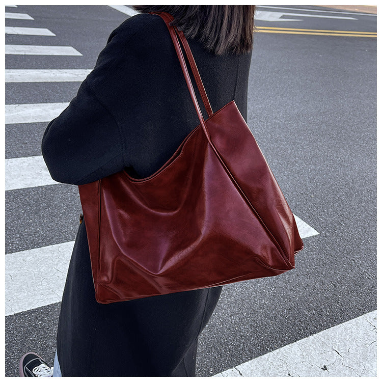 Vintage PU Leather Shoulder Bag for Women, Large Capacity Tote Handbag