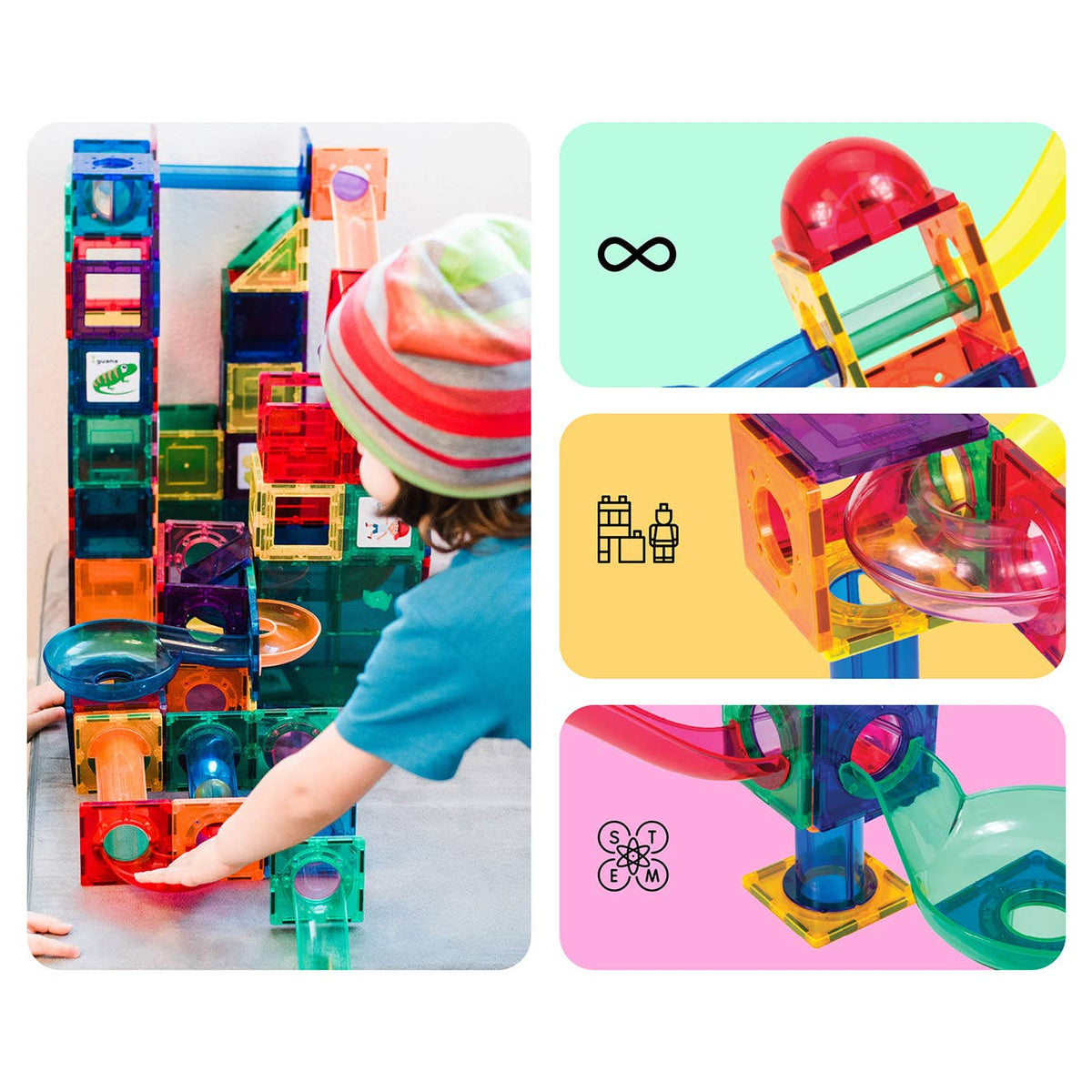 PicassoTiles - PicassoTiles Magnetic Marble Run Set: 70-Piece Set - Ages 3+