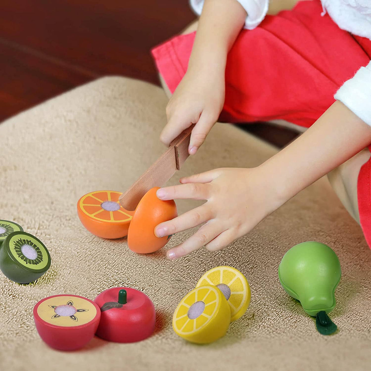 Fun Little Toys - 11 Pcs Wooden Pretend-Play Fruit Cutting Set - Ages 3+
