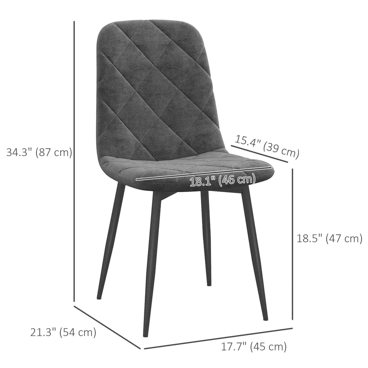 Set of 4 Grey Upholstered Dining Chairs – Modern Kitchen & Dining Room Chairs with Steel Legs (United States & Canada Delivery Only)