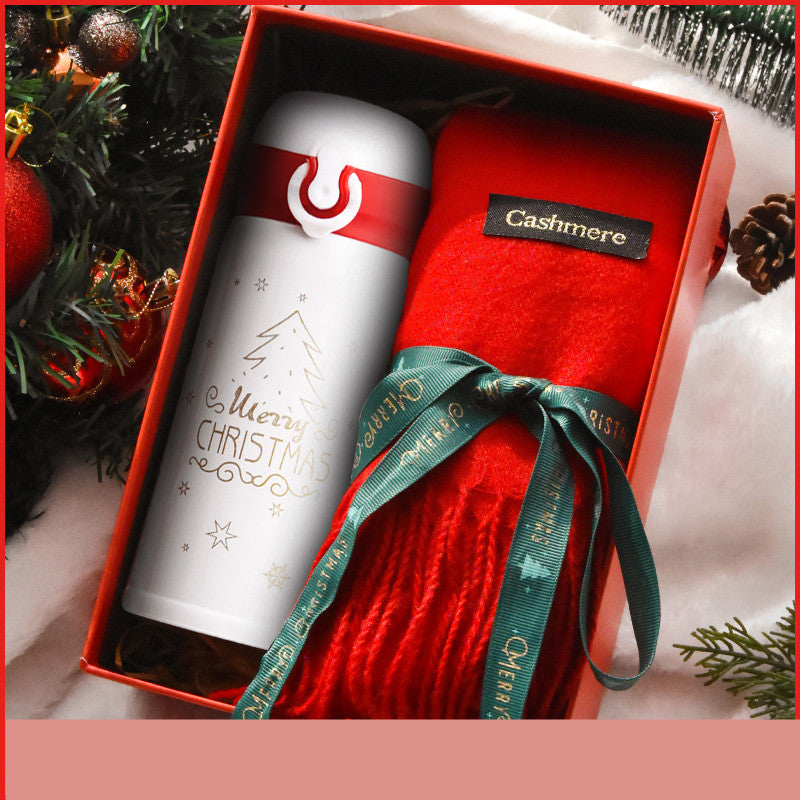Christmas Thermos Cup Gift Box Set, 304 Stainless Steel Merry Christmas Cup, Gift Set with Scarf, Gift Bag & Greeting Card