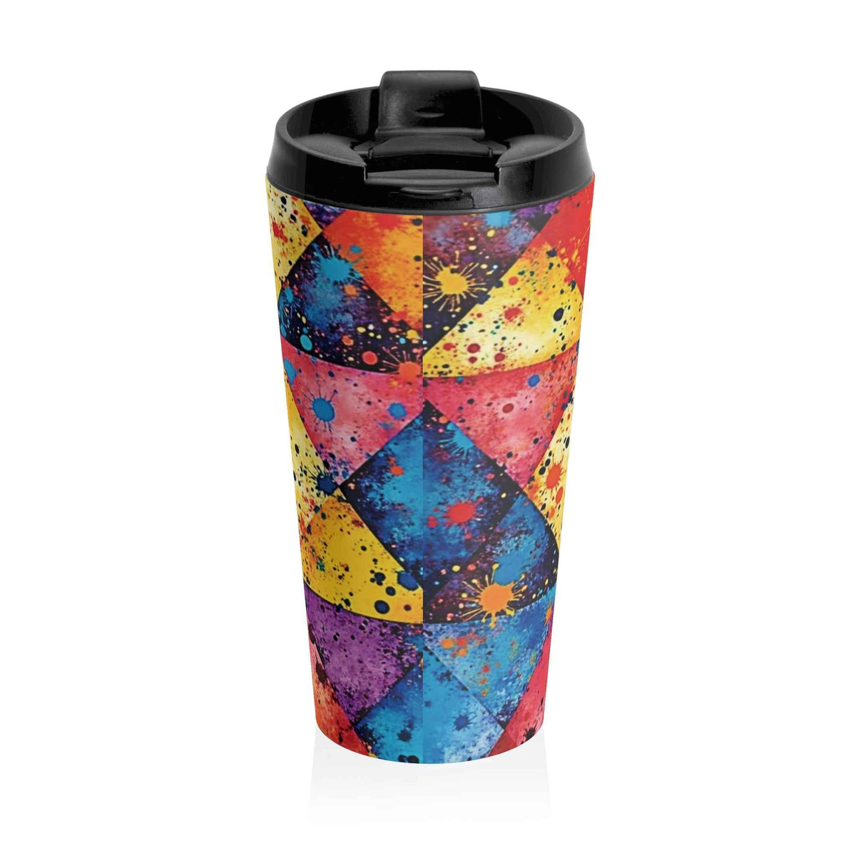 Colorful Geometric Splash Travel Mug — Stainless Steel Insulated Tumbler