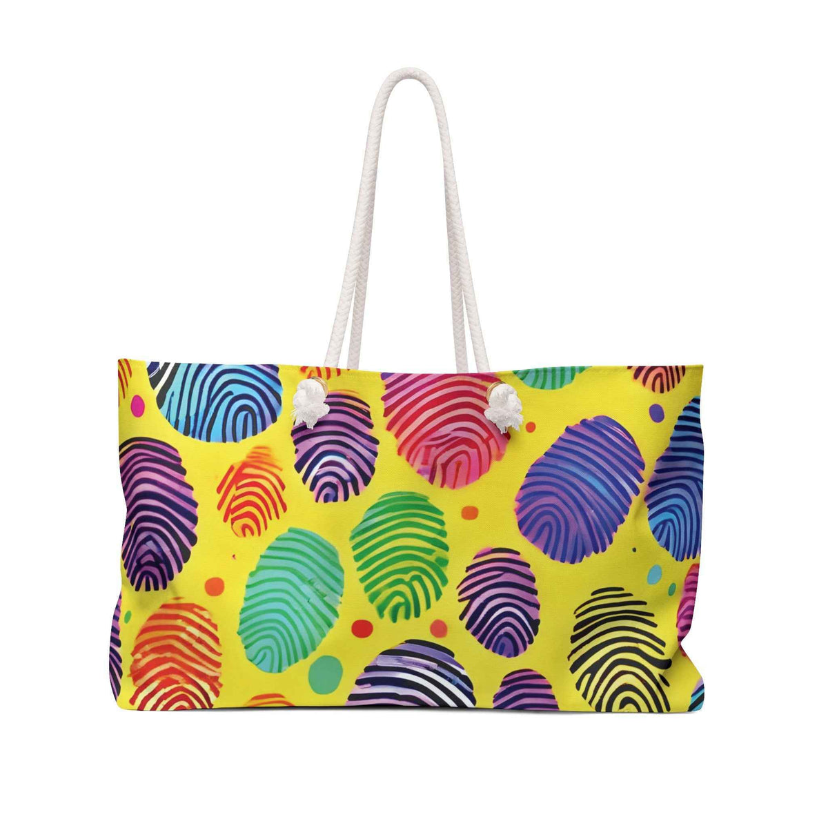 Rainbow Fingerprint Pattern Weekender Bag | Colorful Travel Tote | Busy Mom Gift