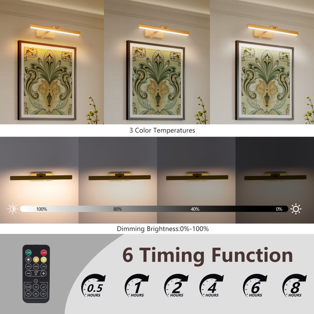 16 Inch Gold Dimmable LED Vanity Light Bar, Wireless Rechargeable Wall Light (United States Delivery Only)