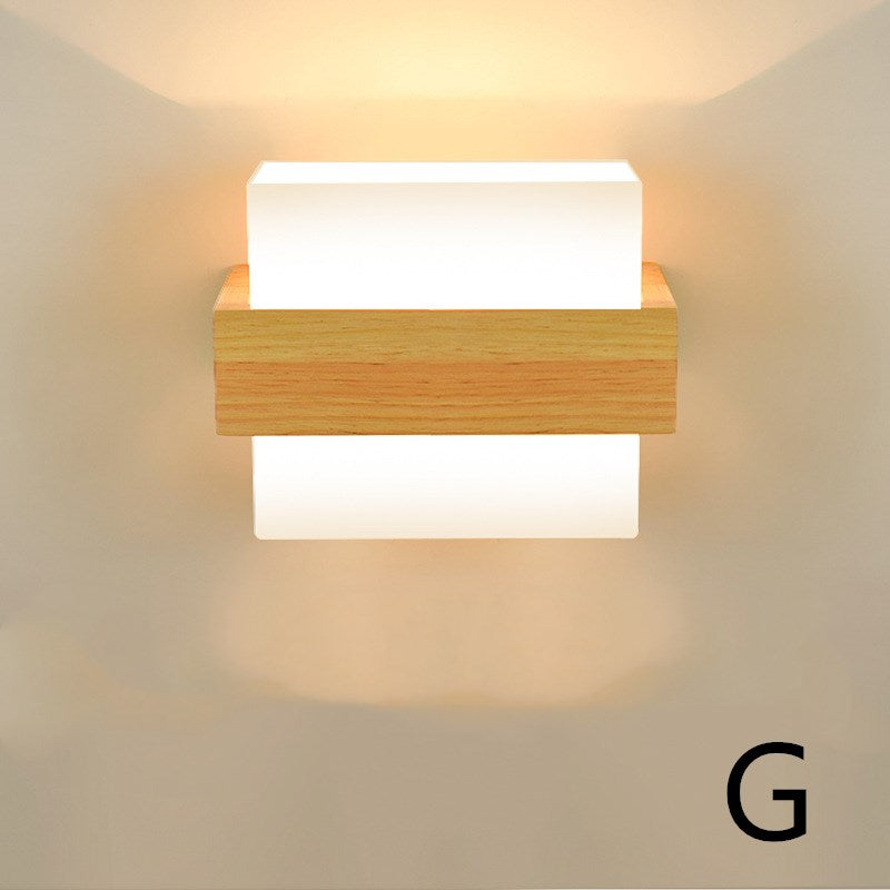 Modern Nordic Wall Lamp – Oak Wood & Glass E27 Sconce for Living Room, Hallway & Corridor