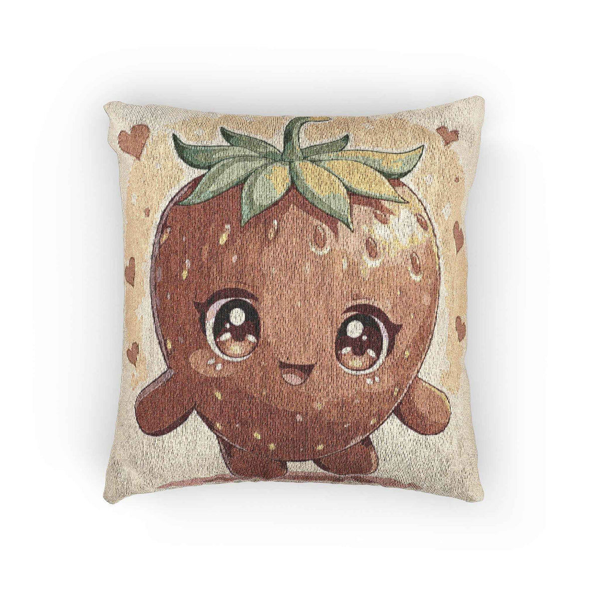 Kawaii Strawberry Character Pillow | Woven Decorative Pillow