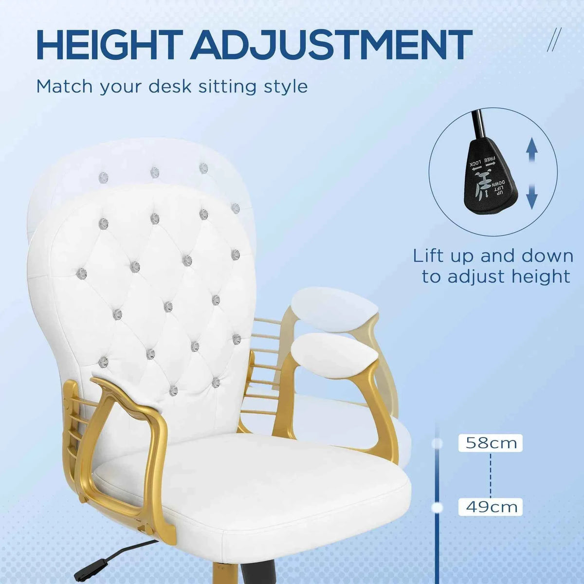 Cream White Velvet Office Chair – Button-Tufted Swivel Vanity Chair with Wheels & Tilt (United States & Canada Delivery Only)
