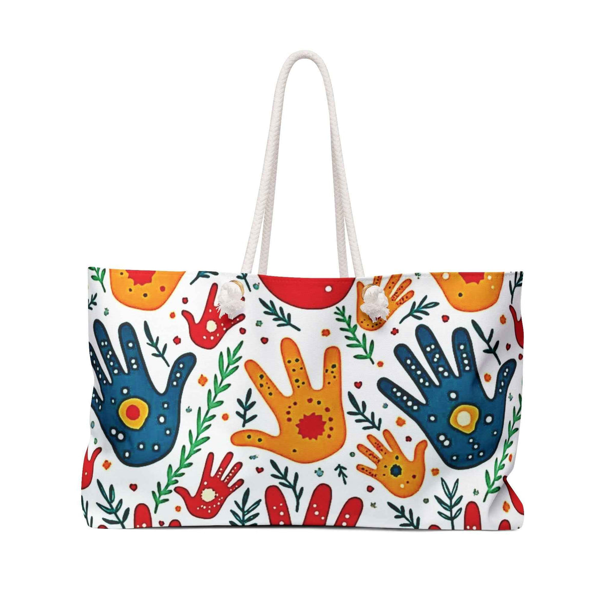 Colorful Handprint Weekender Bag - Boho Palm Print Travel Tote
