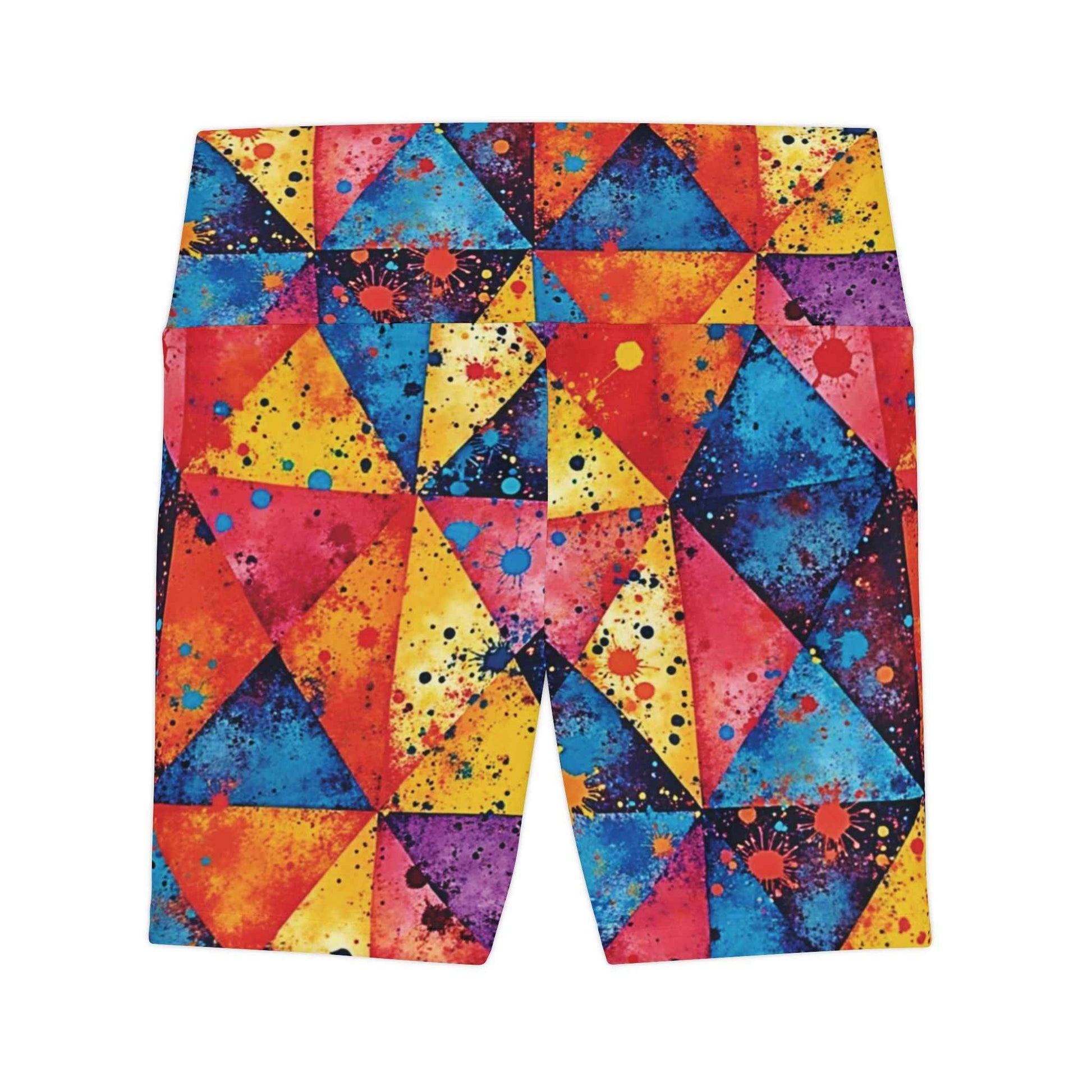 Colorful Geometric Triangle Women's Workout Shorts — Vibrant Athletic Biker Shorts