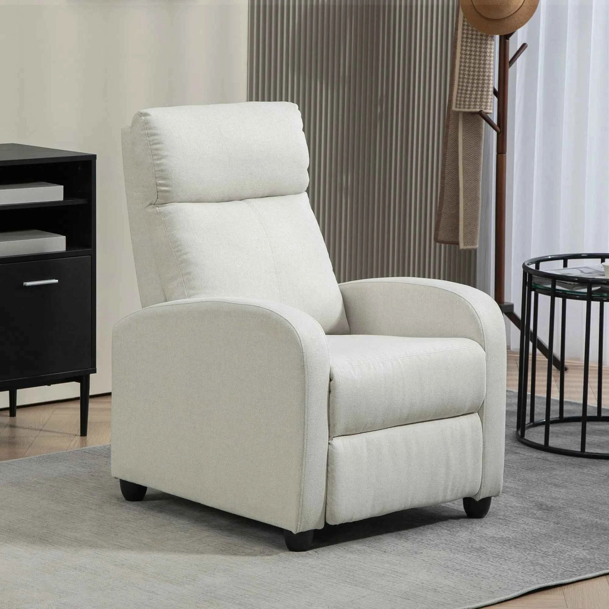 Cream White Fabric Recliner Chair – Manual Home Theater & Living Room Sofa with Padded Seat (United States & Canada Delivery Only)