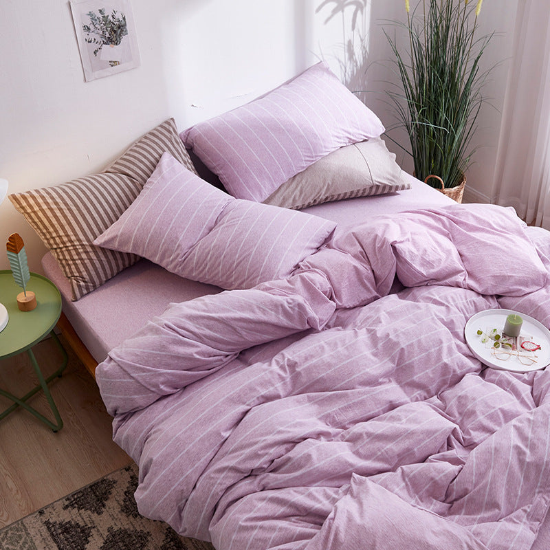 4-Piece 100% Cotton Striped Bedding Set – Japanese Style Tianzhu Cotton Bed Set