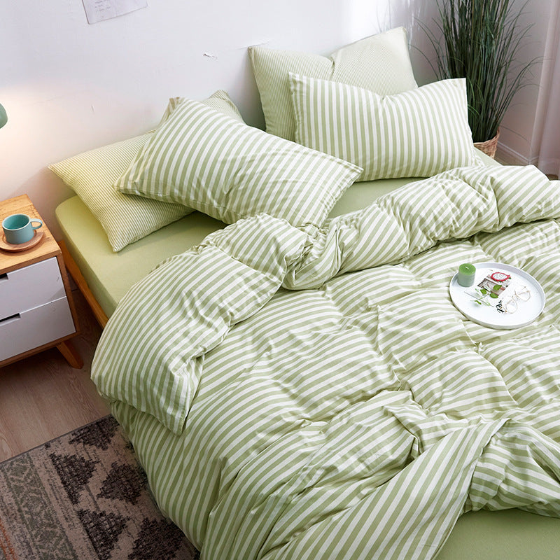 4-Piece 100% Cotton Striped Bedding Set – Japanese Style Tianzhu Cotton Bed Set