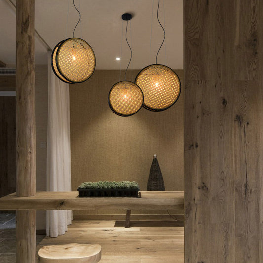Rattan Pendant Chandelier – Handwoven Retro Bamboo Hanging Lamp for Restaurant, Dining Room & Living Room
