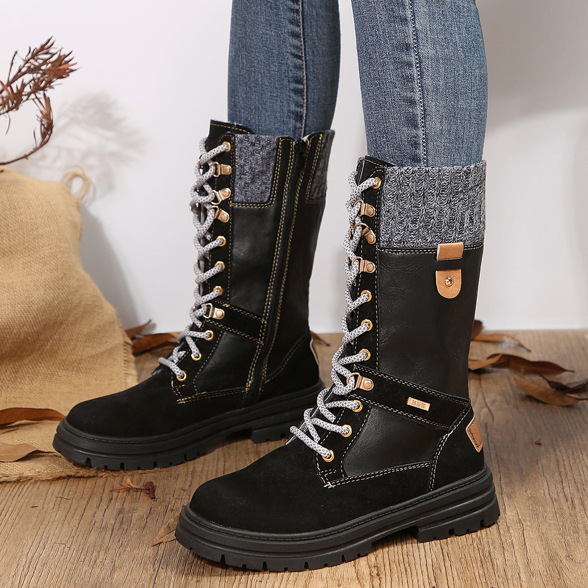 Women's Casual Mid-Calf Boots – Low Heel PU Leather Fashion Footwear