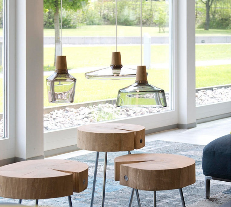 Modern Glass Pendant Light With Wood Accent