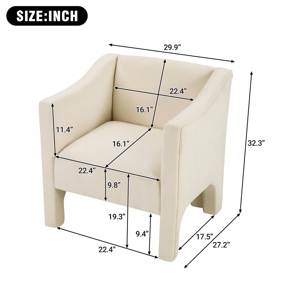Beige Chenille Barrel Accent Chair with Wraparound Arms (United States Delivery Only)