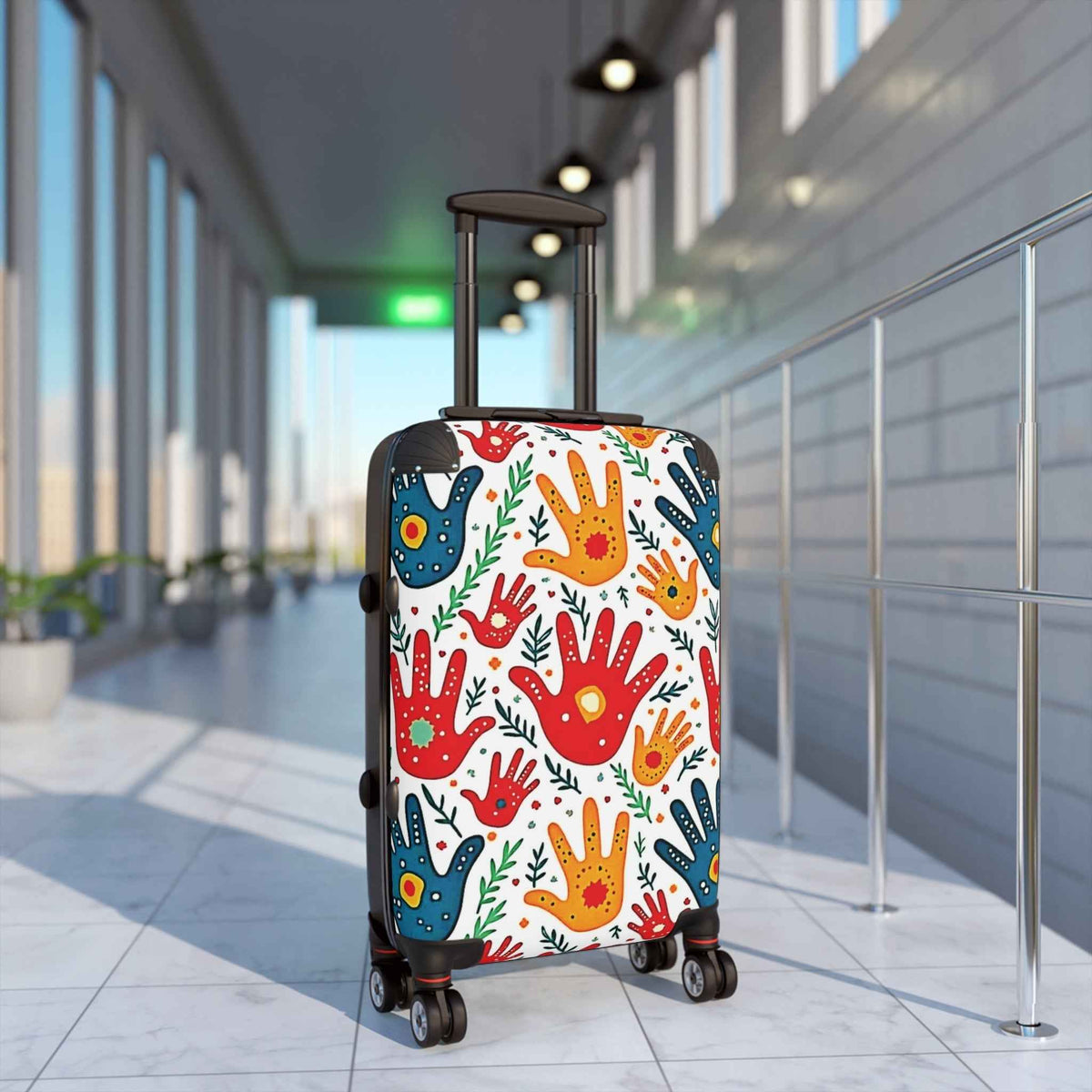 Colorful Handprint Pattern Suitcase — Playful Travel Carry-On for Kids & Families
