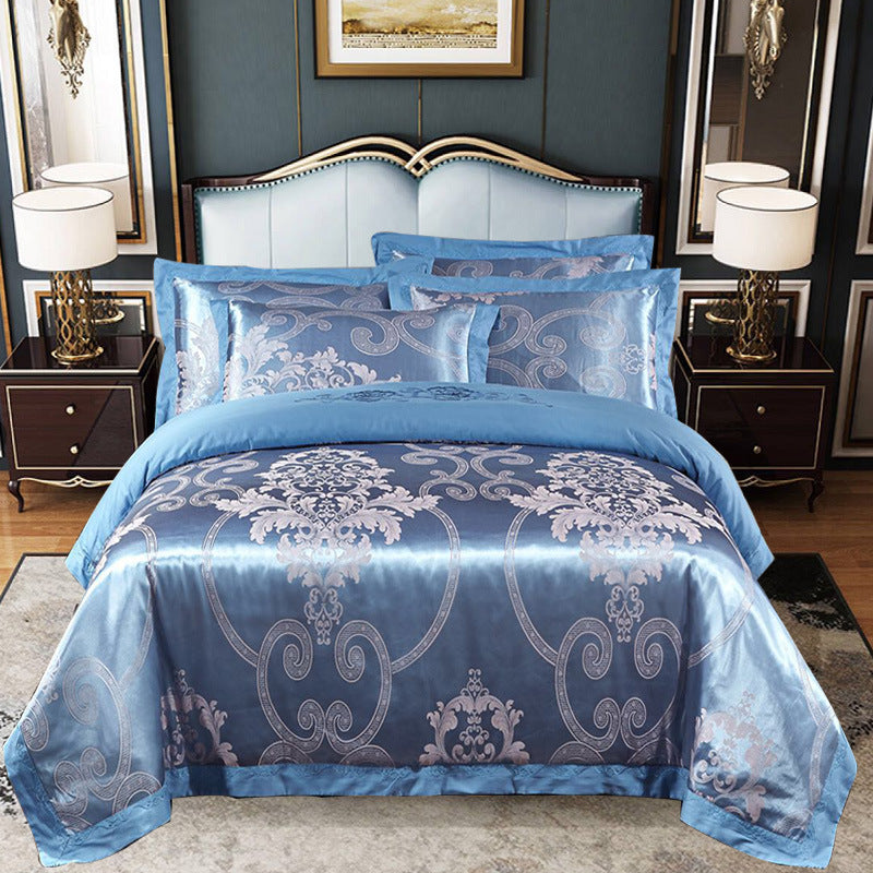 4-Piece Cotton Jacquard Bedding Set – Embroidered Floral Wedding Duvet Cover & Sheet Set